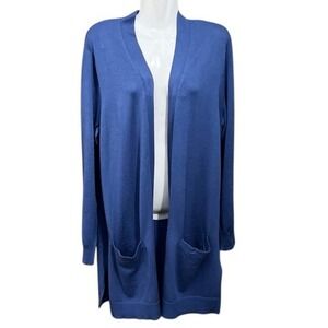 Love Ellie cardigan sweater XL blue open front pockets longline Lagenlook